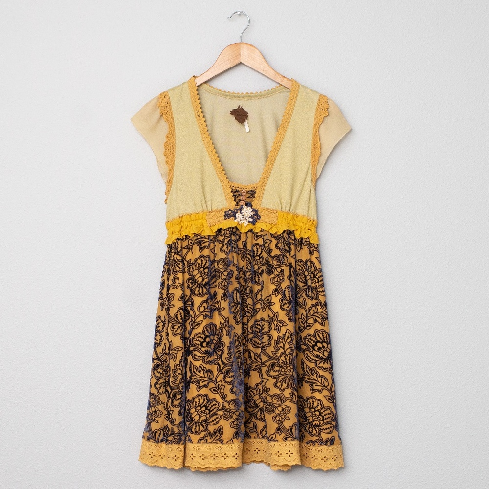 Free People Yellow and Brown Tunic Top